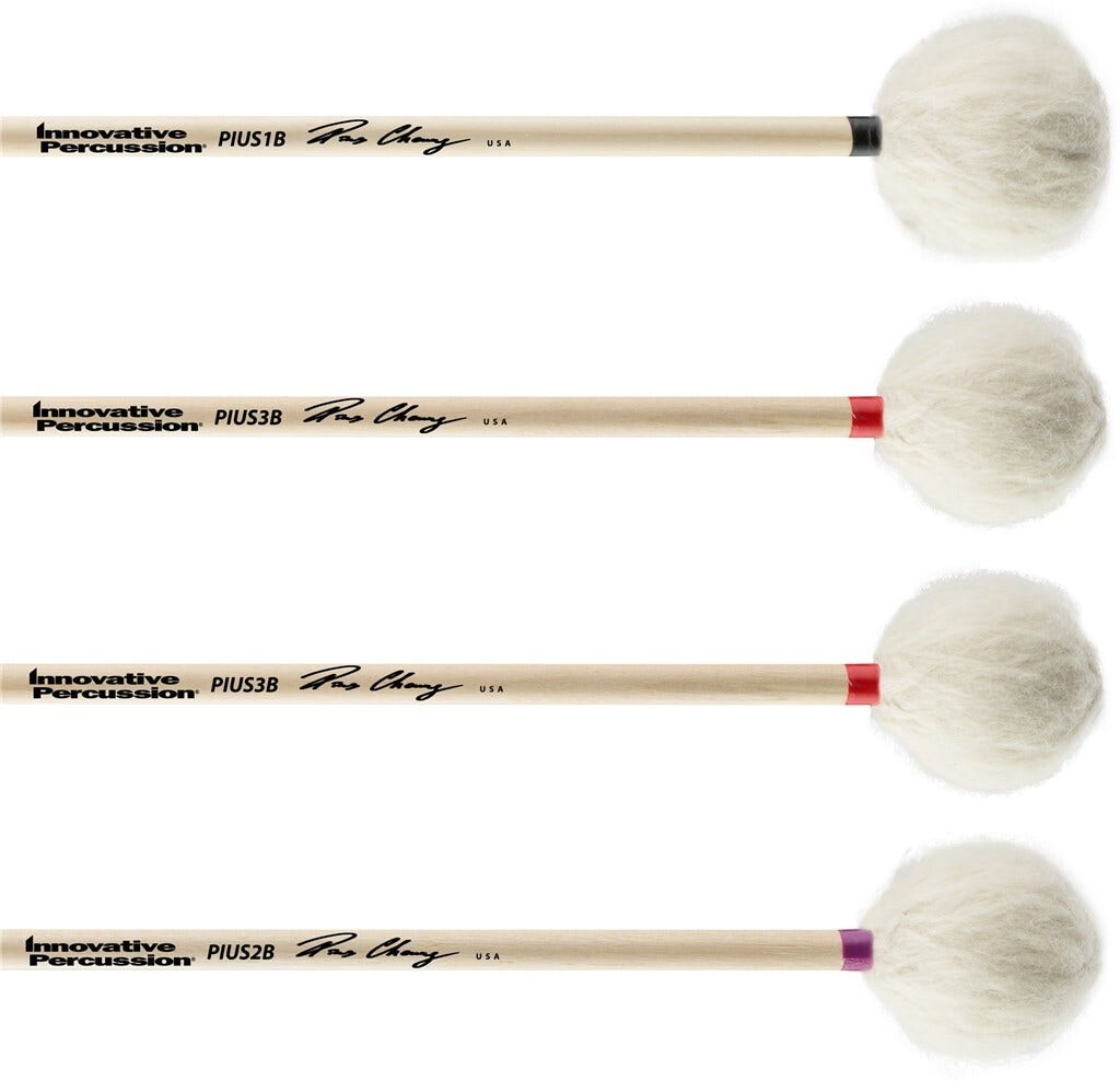 Paquete de baquetas para marimba Innovative Percussion Pius Cheung Birch Graduated PIUS-GSB - medidas 1, 3, 3, 4