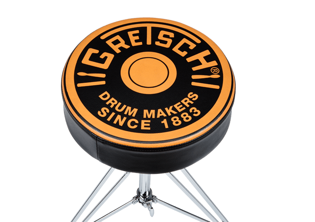 Banco para baterista Gretsch GR9608-2 - redondo, parte superior acolchada, logotipo de Gretsch impreso, base trípode de doble solera