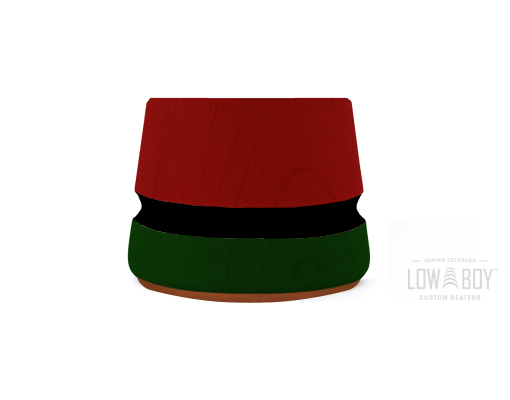 Baquetón de bombo Low Boy Custom Beaters ligero - piel, una raya negra, verde/rojo - Demo