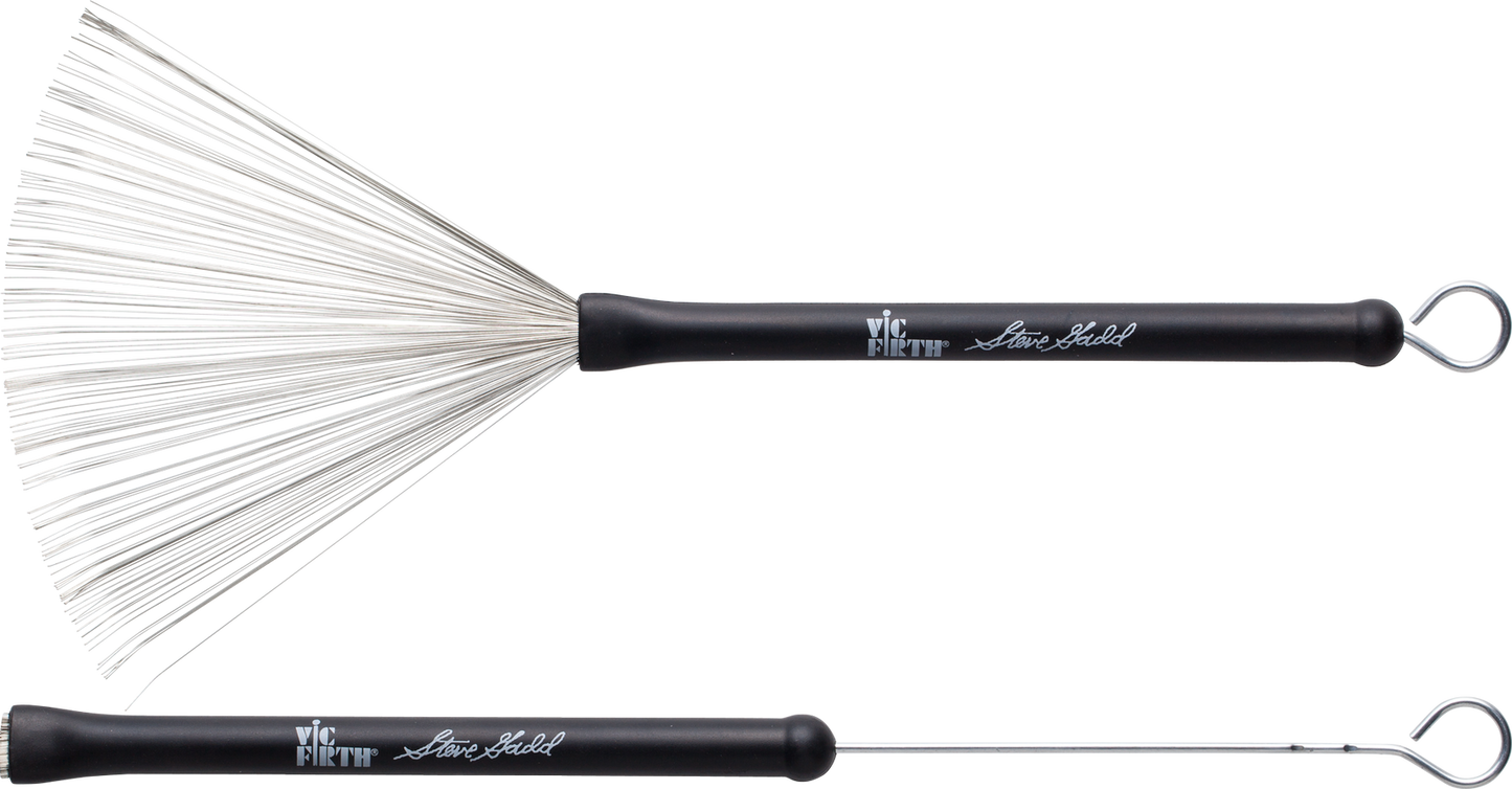 Escobillas Vic Firth Steve Gadd Wire Brushes SGWB - mango de hule color negro, alambres retráctiles a tres posiciones, punta de alambres en ángulo