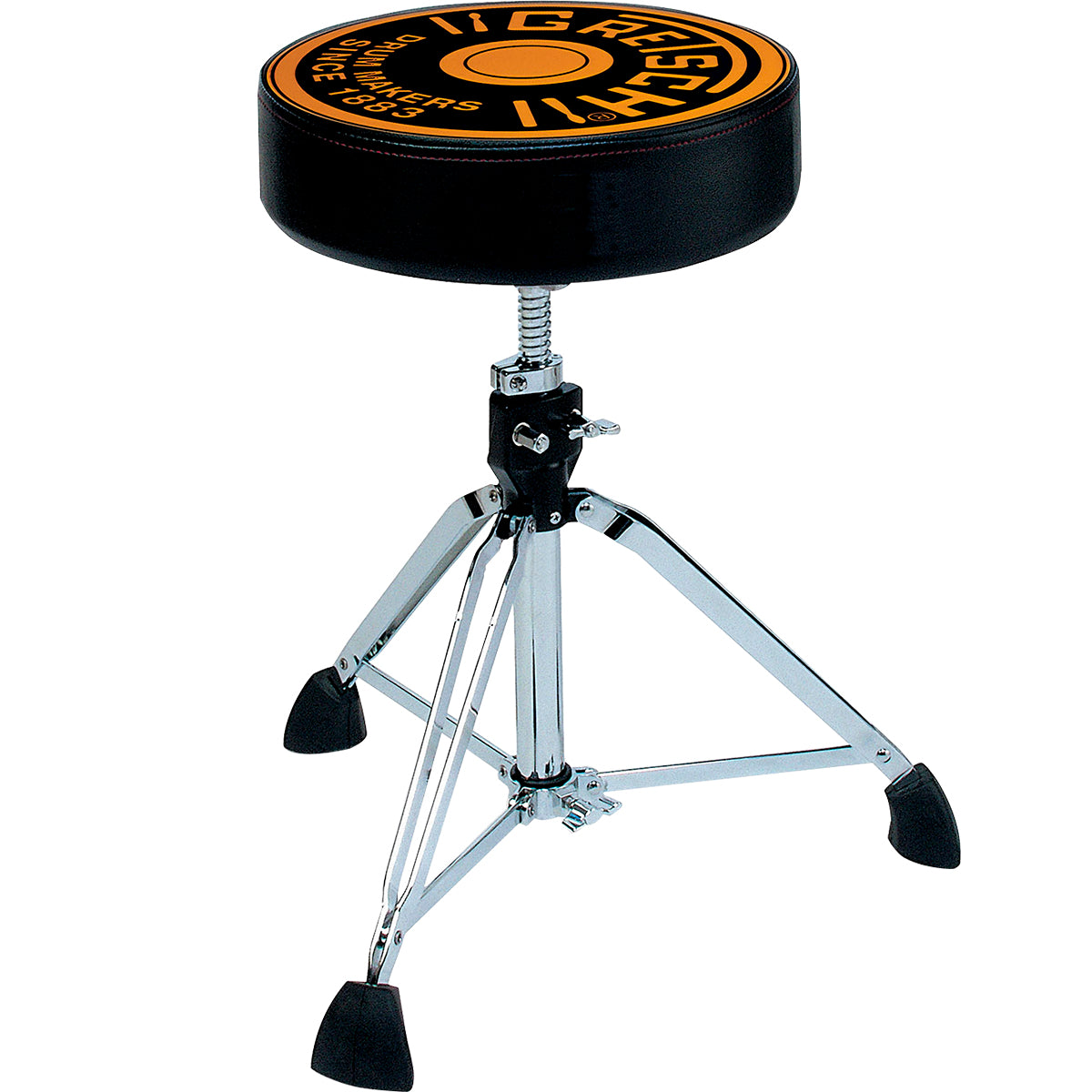 Banco para baterista Gretsch GR9608-2 - redondo, parte superior acolchada, logotipo de Gretsch impreso, base trípode de doble solera