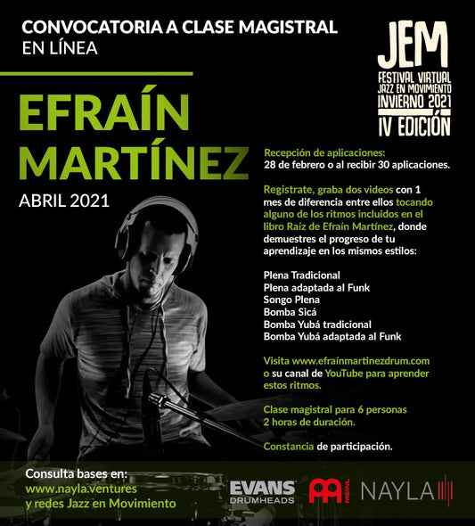 Convocatoria a clase magistral en línea con Efraín Martínez (4a edición Festival Jazz en Movimiento)