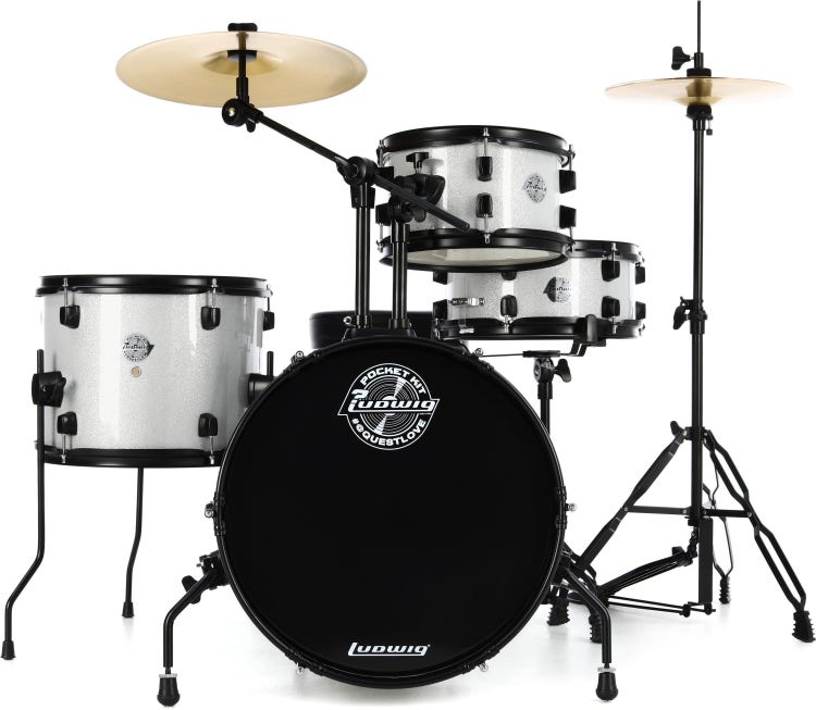 Batería Ludwig Pocket Kit by Questlove - para bateristas de 4 a 10 años, kit todo incluido, diseñada por Ahmir "Questlove" Thompson