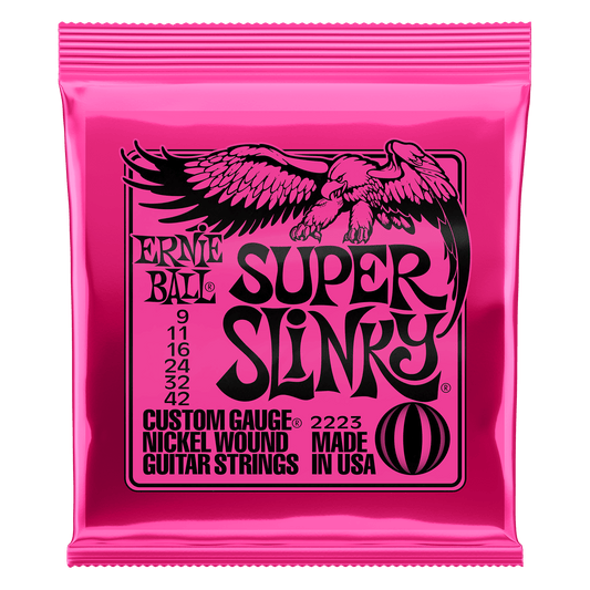 Juego de cuerdas para guitarra eléctrica Ernie Ball Super Slinky 2223 - nickel wound, calibre 9-42